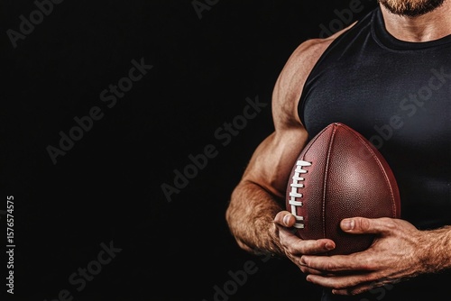 Skilled Athlete Holding a Football Ready for Action During Training Indoors i...
