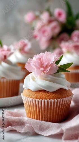 Sweet Cupcakes Topped With Flowers, Perfect for Celebrations and Gatherings i...