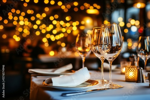 Elegant Dining Setup With Warm Lights and Cozy Atmosphere in a Restaurant at ...