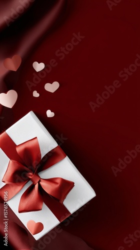 Celebrate Love With a Beautifully Wrapped Gift and Heart Decorations in a Rom...