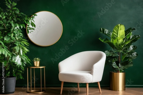 Stylish Living Space With Modern Chair and Lush Greenery in a Cozy Interior D...