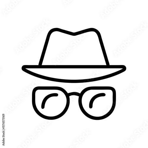 Incognito mode icon with hat and glasses in minimalist style  