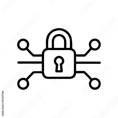 Icon of a secure lock with digital connections in minimalist style  