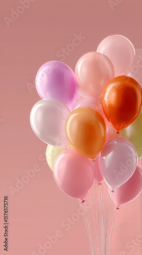 Colorful Balloons With Dried Flowers Arranged Against a Pink Background Creat...