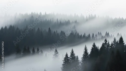 Misty Forest Landscape in the Mountains