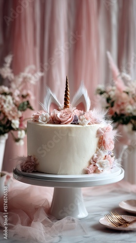 Stunning Unicorn Cake Decorated With Flowers for a Special Celebration Event