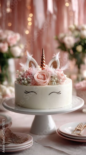 Stunning Unicorn Cake Decorated With Flowers for a Special Celebration Event