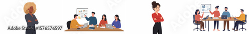 Professional illustration of a dynamic workplace environment emphasizing collaboration and teamwork