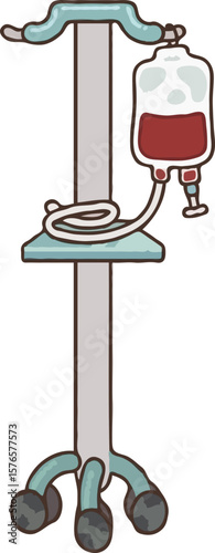  an IV stand, also known as a drip stand or IV pole, with a blood bag attached