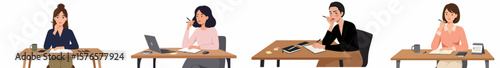 Four women working at desks in a modern office illustration