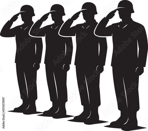 Veterans Day Tribute Design – Soldiers Saluting in Formation with Military Helmets