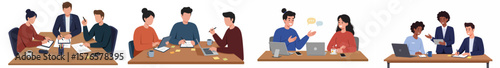 Professional office illustration of teamwork and collaboration in a modern corporate workspace