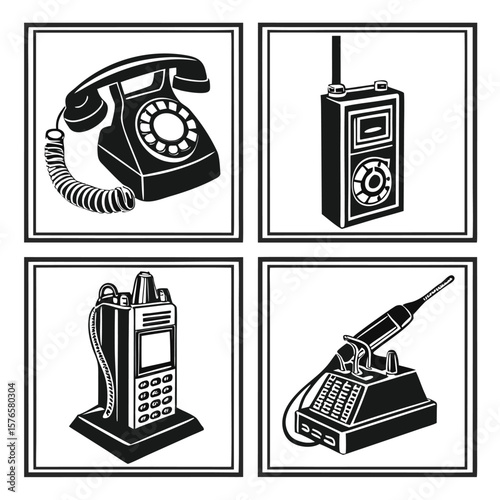 Vintage communication and electronics equipment silhouettes