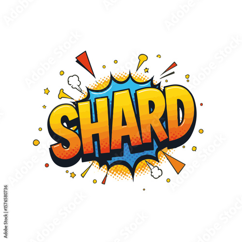 Vibrant pop art Cursed shard bursting with energy and dynamic shapes, isolated on white, design concept for graphic arts and creative projects.