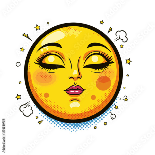 Vibrant pop art style sun illustration with bold colors and dynamic shapes, isolated on white, playful concept of art and design.