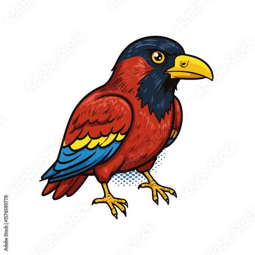 Vibrant raven beak in playful pop art style, bold colors and dynamic shapes, isolated on white, concept of art and illustration for design studios, graphic designers.