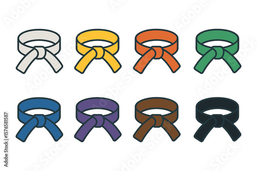Colorful martial arts belts display in linear style