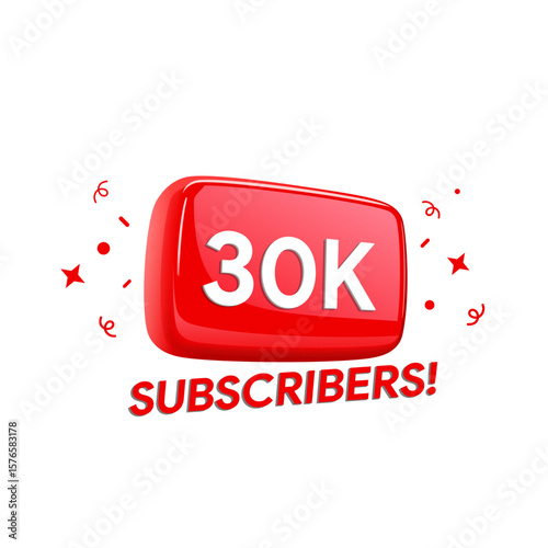 30K Subscribers banner. One hundred thousand followers. blog achievement. Video vlog milestone. Content creator stats badge. Vector illustration design.