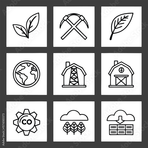 Nature agriculture industry earth climate technology icons vector