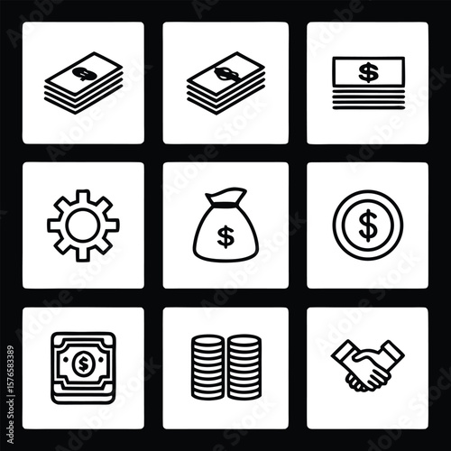 Money icons finance symbols currency exchange business growth dollar cash