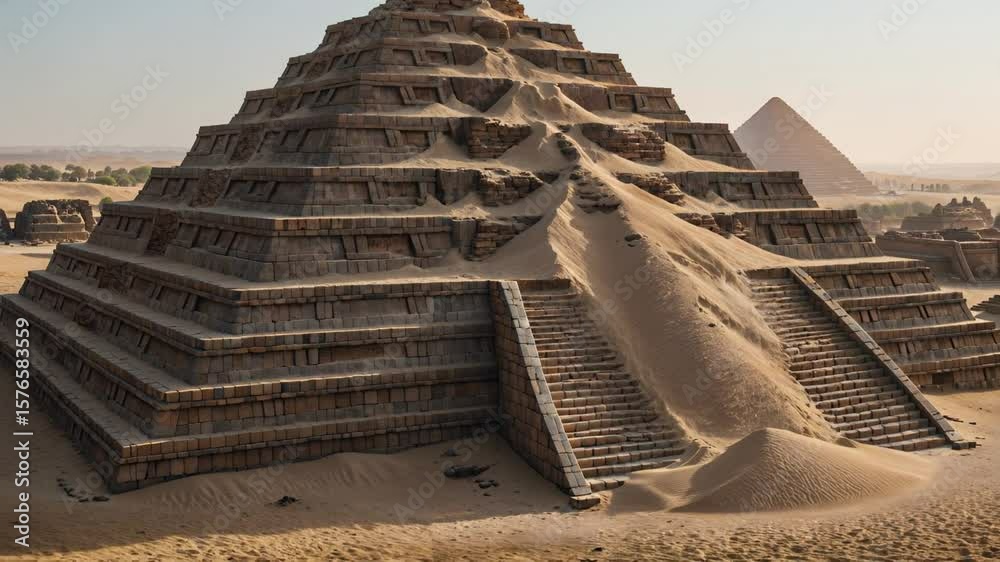Aerial View of Pyramid and Surrounding Desert | Calm & Serene Visuals