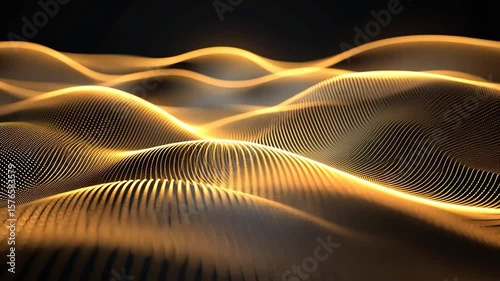 Abstract gold wave patterns on black background