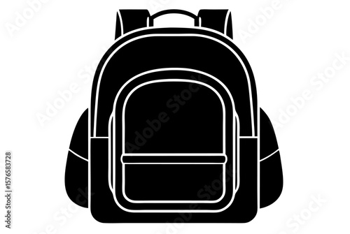Vector illustration of a travel bag: a black isolated suitcase with a red handle for journey and vacation