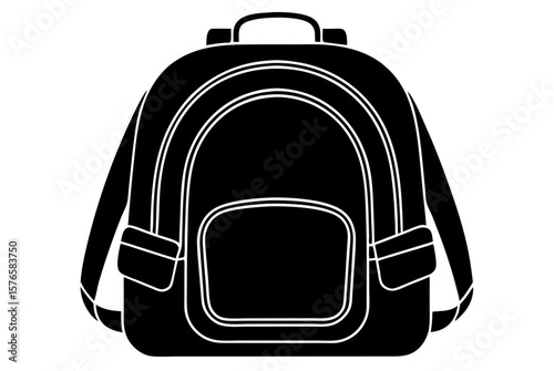 Black and white school bags, luggage, and travel equipment objects isolated on a white background