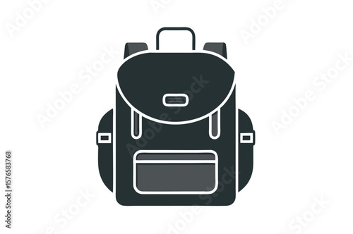 Isolated travel bag or luggage suitcase with a handle, a vector business icon and symbol of adventure on white