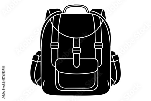 Black vector illustration of an isolated travel bag, suitcase, or brief case