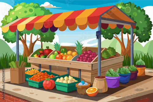 vector of The stall of fruit and vegetable sellers in the market - transparent background...