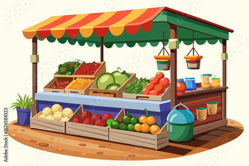 vector of The stall of fruit and vegetable sellers in the market - transparent background...