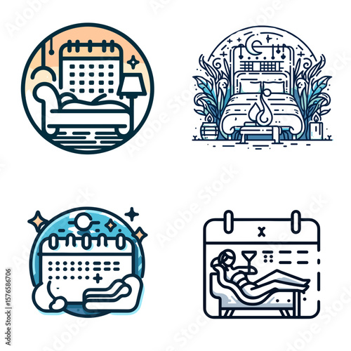 Calendar illustrations representing relaxation and home comfort  