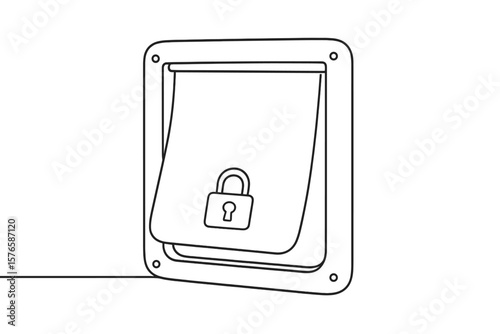 Minimalist dog door with lock in simple line art design  