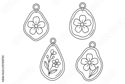 Floral resin jewelry designs in line art style  