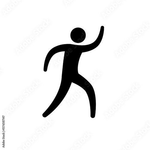 Black silhouette of walking man with raised hand on white background  