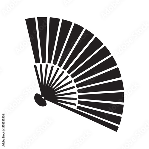 Black Folding Fan Silhouette Oriental Design Asian Culture