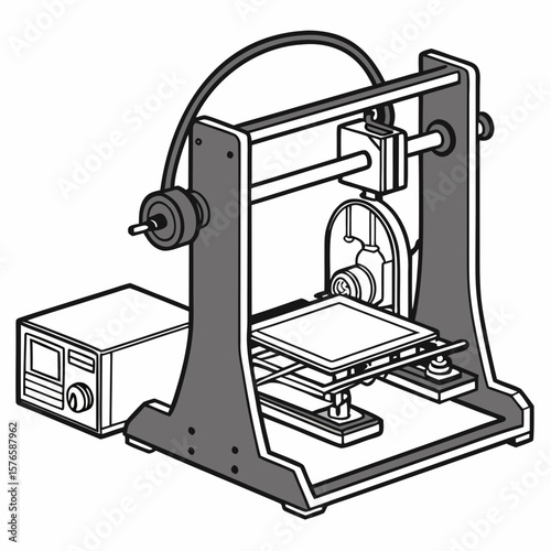 Creative Industrial 3D Printer Vector Illustration | High-Precision Additive Manufacturing Machine Design for Engineering and Production
