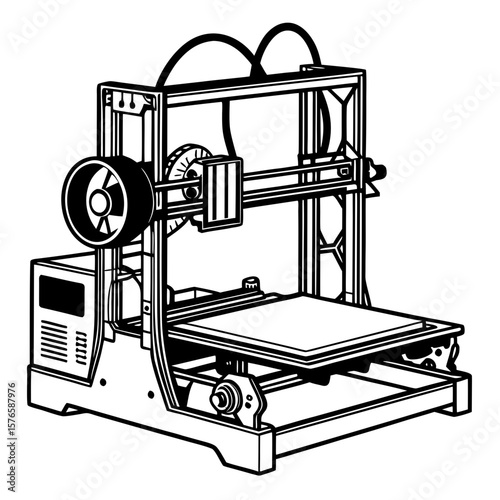 Creative Industrial 3D Printer Vector Illustration | High-Precision Additive Manufacturing Machine Design for Engineering and Production