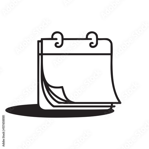 Outline Icon Of Calendar With Shadow Isolated On White