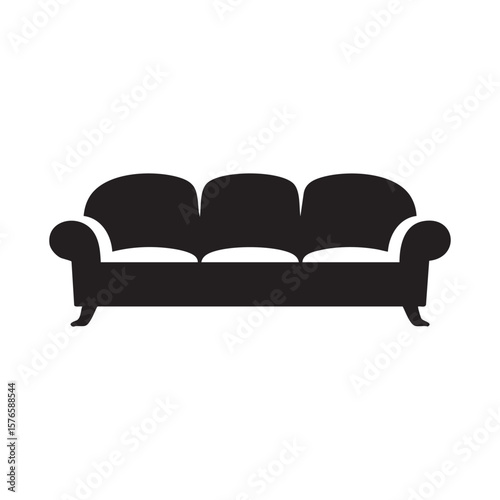 Sofa Silhouette Vector Illustration Three Seater Couch Icon Design