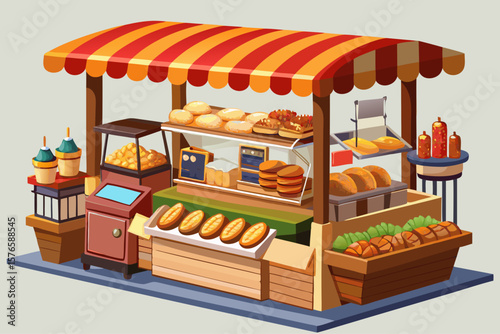 vector of All kinds of bread stalls in the market for daily consumption...on a transparent background.