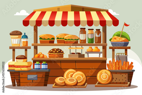 vector of All kinds of bread stalls in the market for daily consumption...on a transparent background.