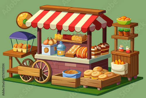 vector of All kinds of bread stalls in the market for daily consumption...on a transparent background.