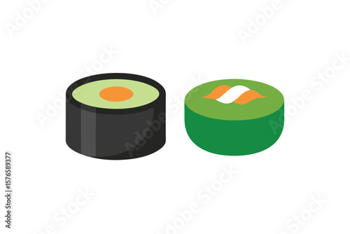Miso Soup And Sushi Roll Vector Illustration On White Background