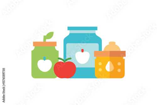 Baby Healthy Food In Jars Bottles And Boxes Kids
