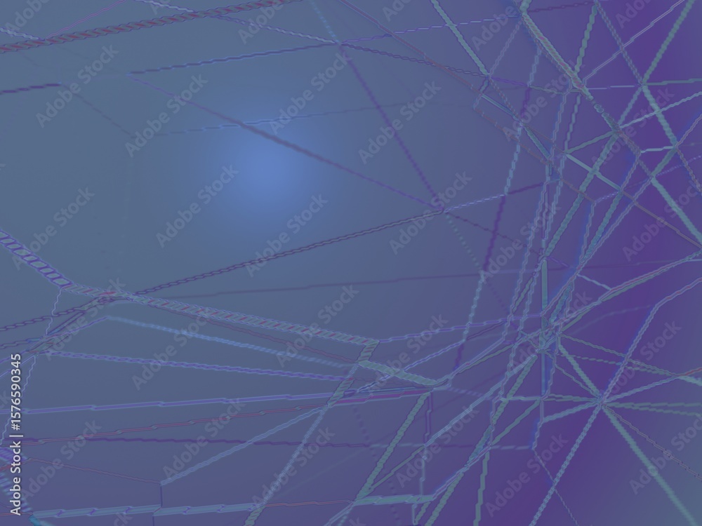 Fototapeta premium Digital abstract image with intersecting violet and blue lines over a dark background, evoking a shattered or fragmented appearance.