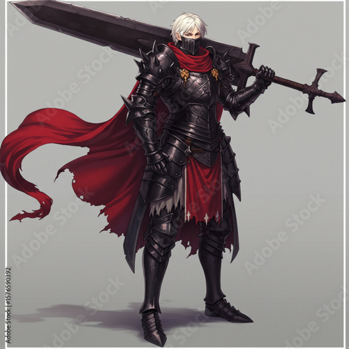 Fantasy Warrior in Black Armor with Greatsword