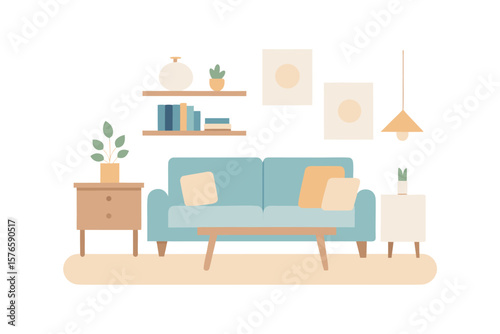 Scandinavian Style Living Room With Light Wood And Plants