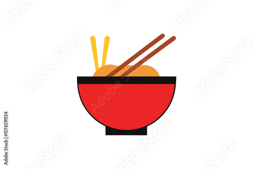 Ramen Bowl With Chopsticks Icon Vector Japanese On White